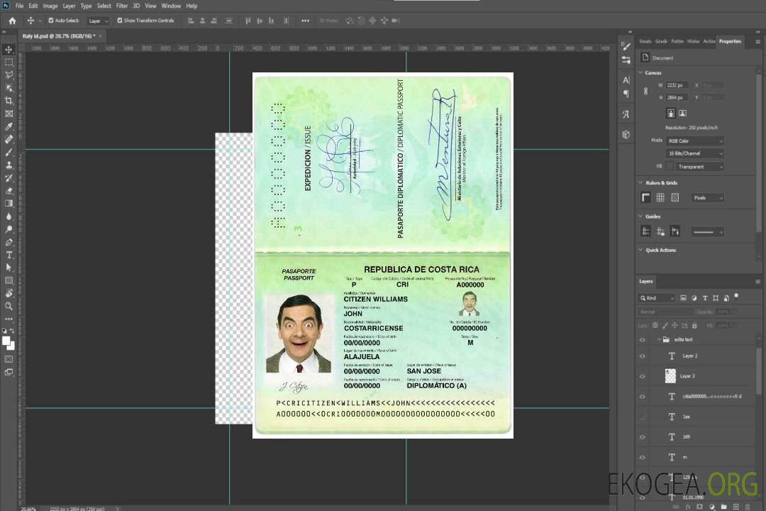 Passeport diplomatique du Costa Rica template
